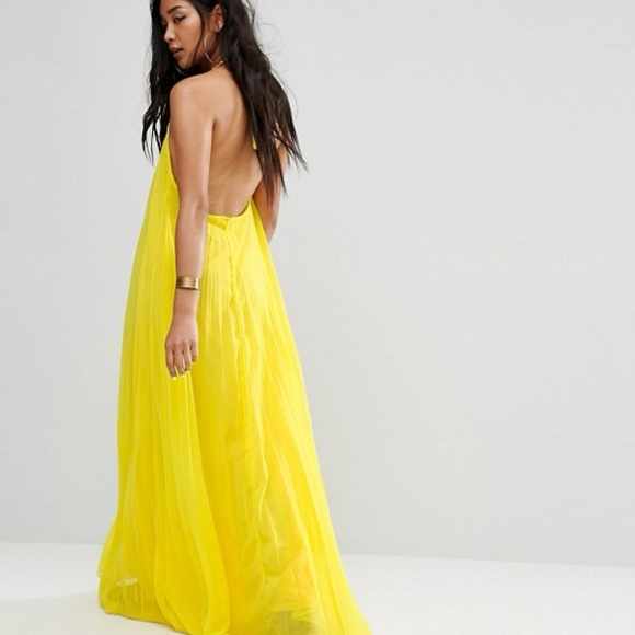 yellow low back dress